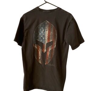 Cabela's Black Tee with American Flag Design on back size medium